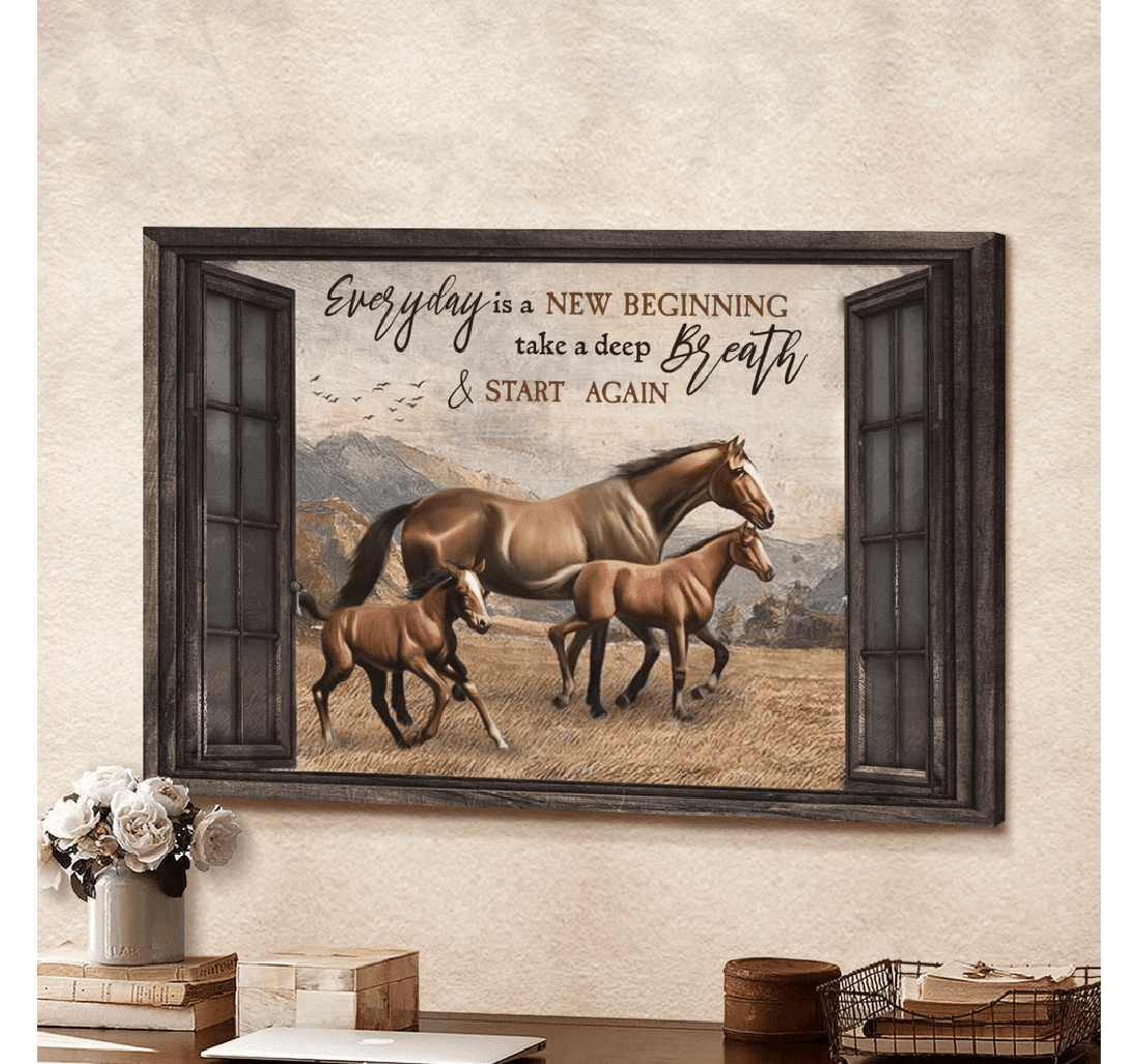 Poster, Canvas - Everyday Is A New Beginning Horses Matte Print Framed Wall Art