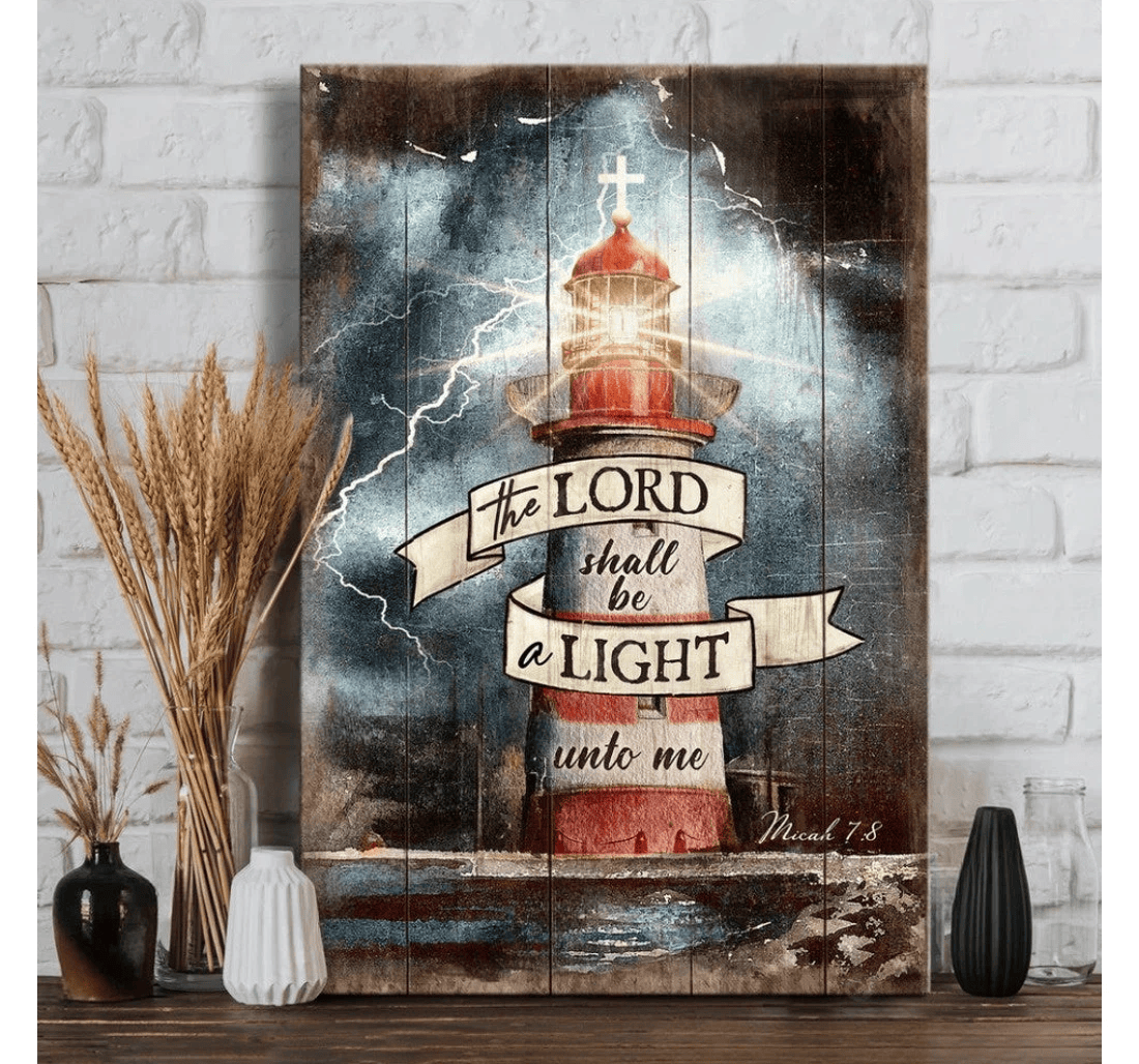 Poster, Canvas - Lighthouse Cross The Lord Shall Be A Light Unto Me Matte Print Framed Wall Art