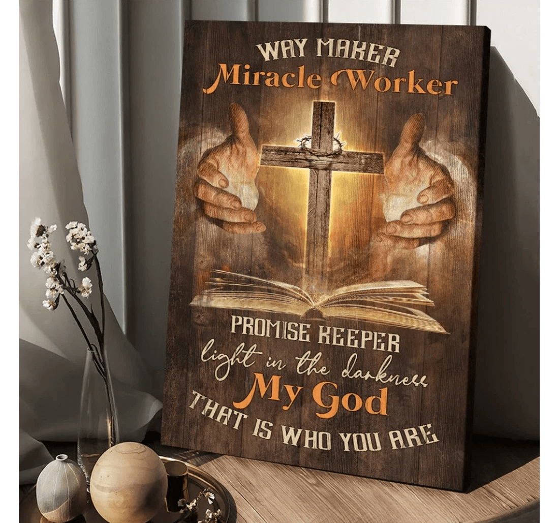 Poster, Canvas - Jesus Pray Healing Cross Bible Way Maker Miracle Worker Matte Print Framed Wall Art