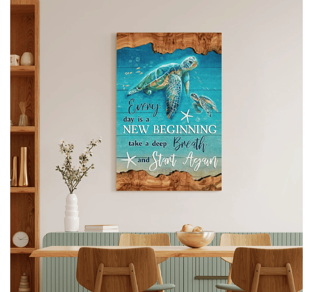 Poster, Canvas - Everyday Is A New Beginning Turtles Matte Print Framed Wall Art