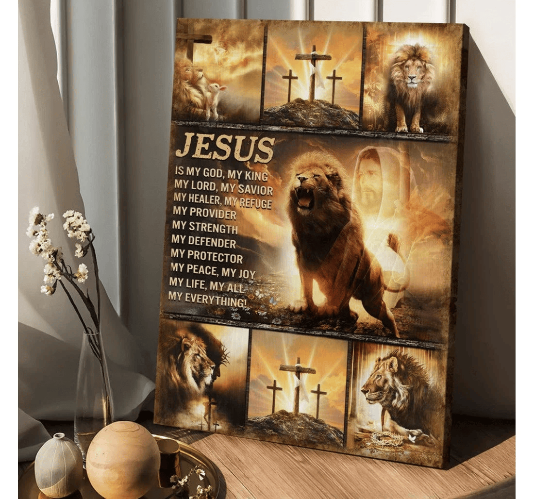 Poster, Canvas - The Lion Of Judah Jesus Christ Jesus Is My God Matte Print Framed Wall Art