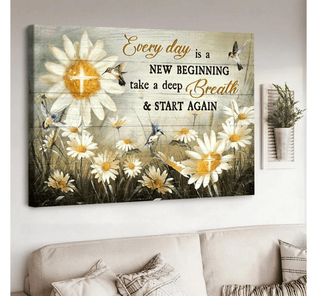 Poster, Canvas - Colorful Hummingbird Every Day Is A New Beginning Matte Print Framed Wall Art