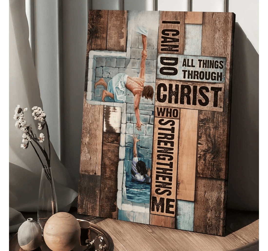 Poster, Canvas - Jesus Take My Hand I Can Do All Things Matte Print Framed Wall Art