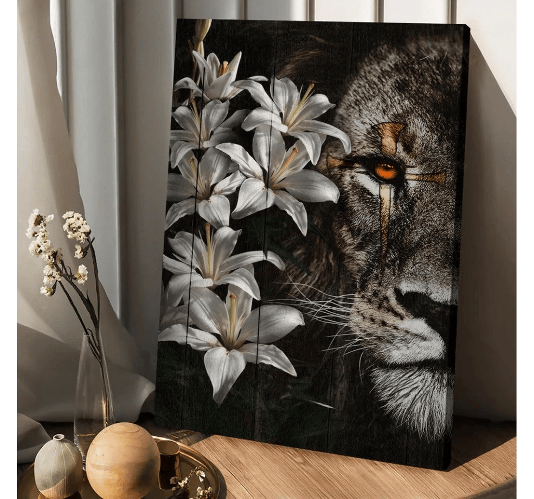Poster, Canvas - Lion Of Judah Amazing Lily Unique Cross Matte Print Framed Wall Art