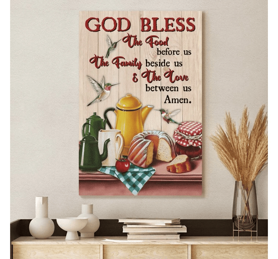 Poster, Canvas - God Bless The Food Before Us Jesus Matte Print Framed Wall Art
