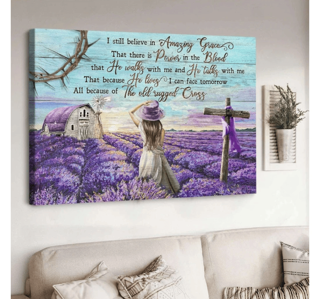 Poster, Canvas - Lavender Field Beautiful Little Girl I Still Believe In Amazing Grace Matte Print Framed Wall Art
