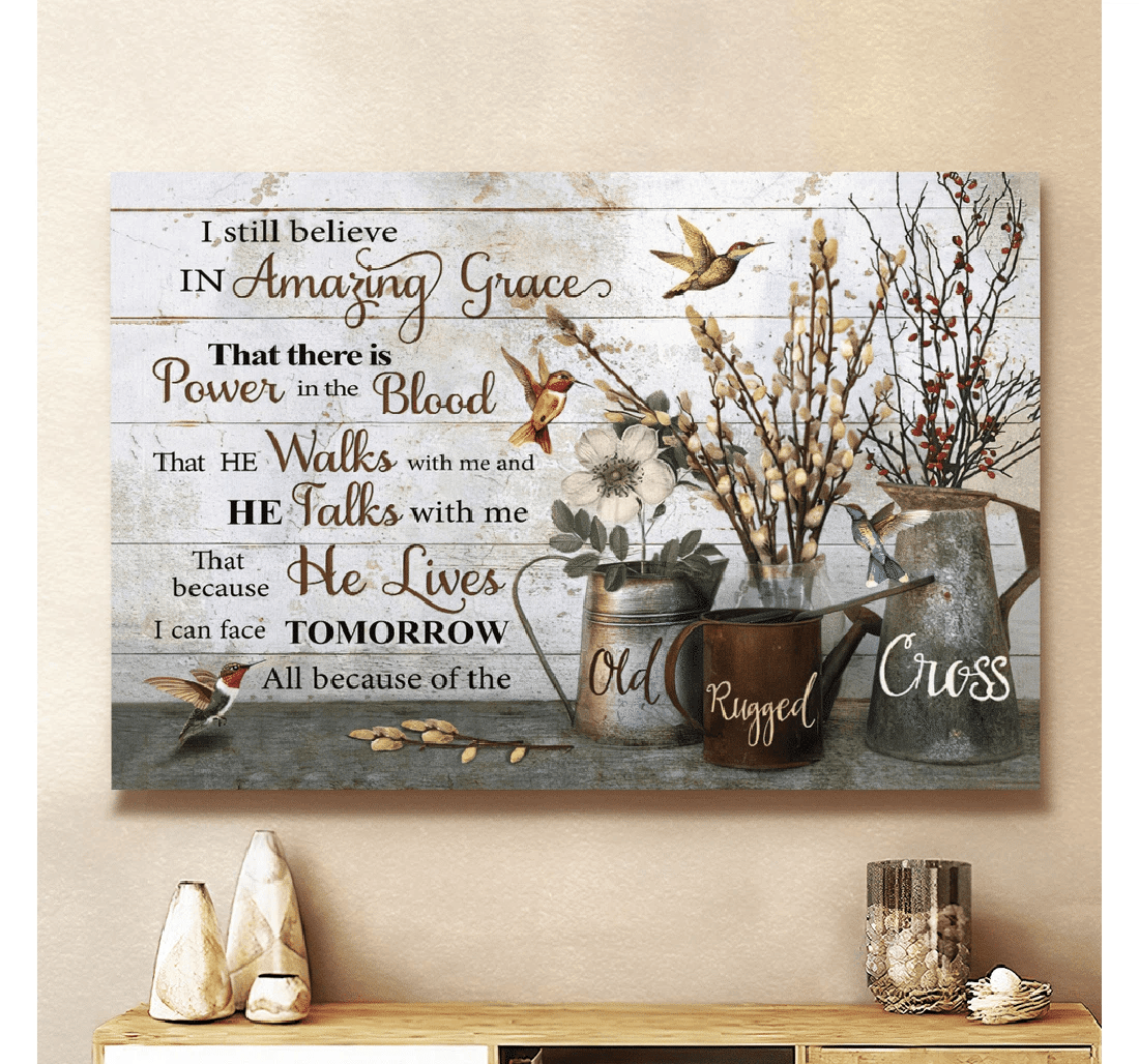 Poster, Canvas - Hummingbird Flowers I Still Believe In Amazing Grace Matte Print Framed Wall Art