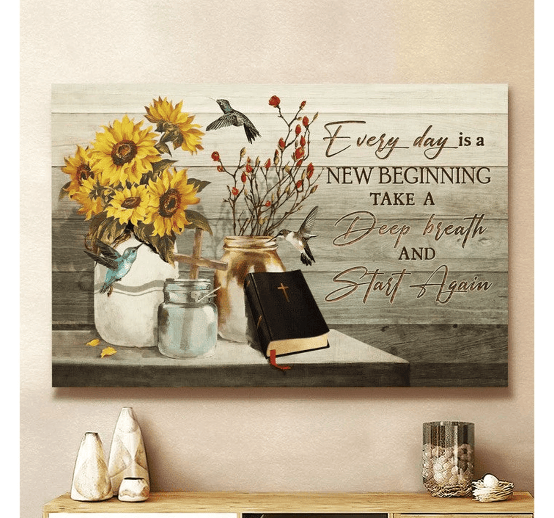 Poster, Canvas - Every Day Is A New Beginning Jesus Matte Print Framed Wall Art