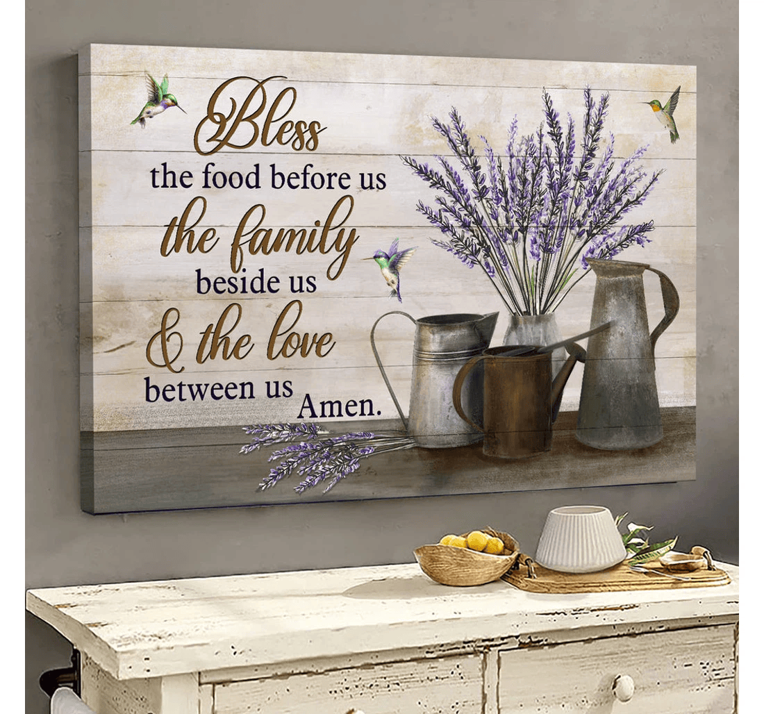 Poster, Canvas - Lavender Hummingbird Bless The Food Before Us Matte Print Framed Wall Art