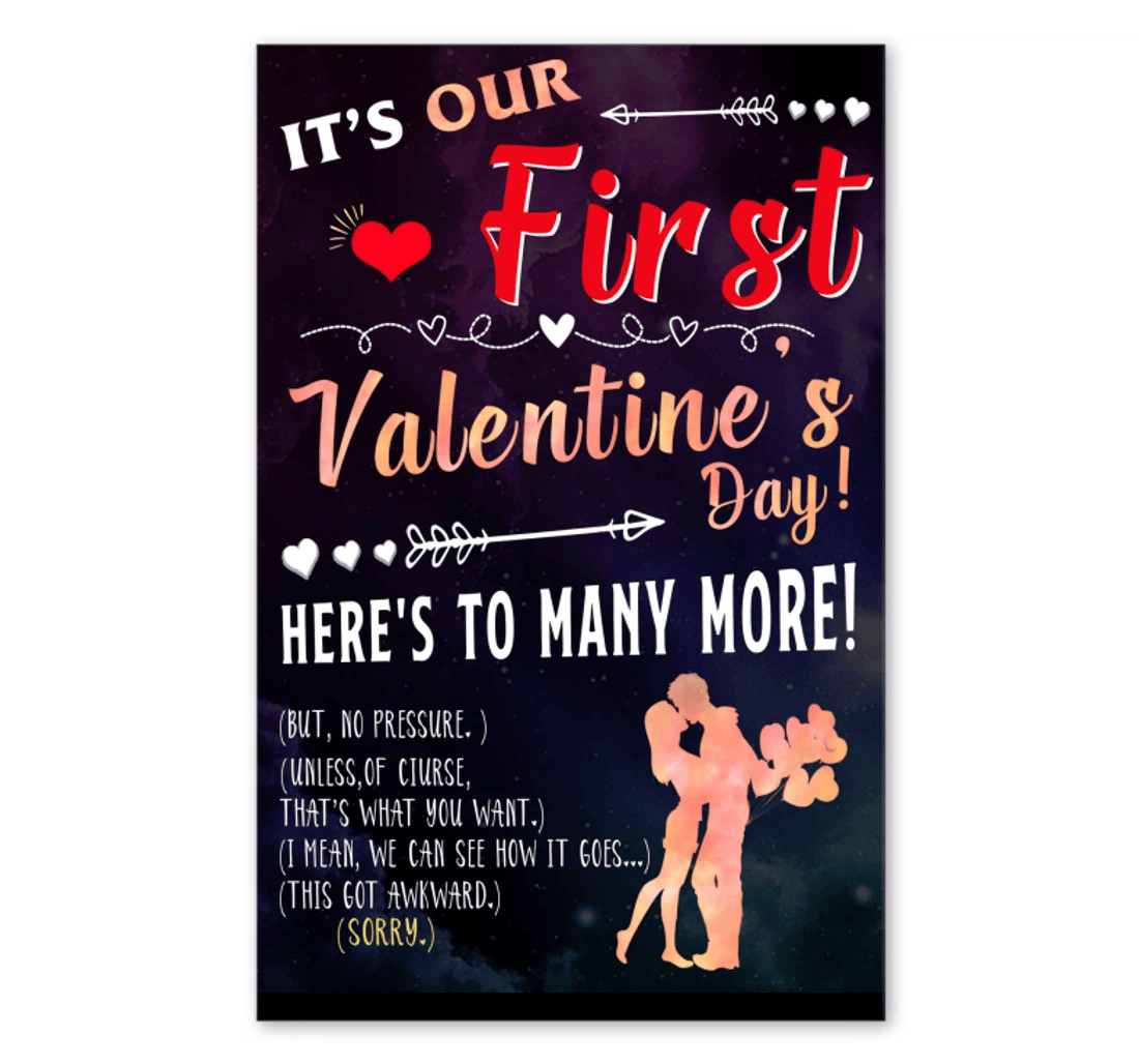Poster, Canvas - It's Our First Valentine's Day Him Her Print Framed Wall Art