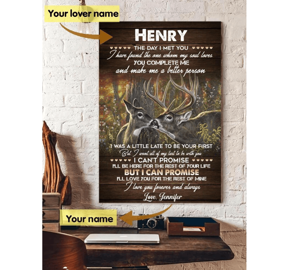 Poster, Canvas - Deer The Day I Met You You Complete Me Matte Custom Gift You Her Him Valentine Day Valentine Print Framed Wall Art
