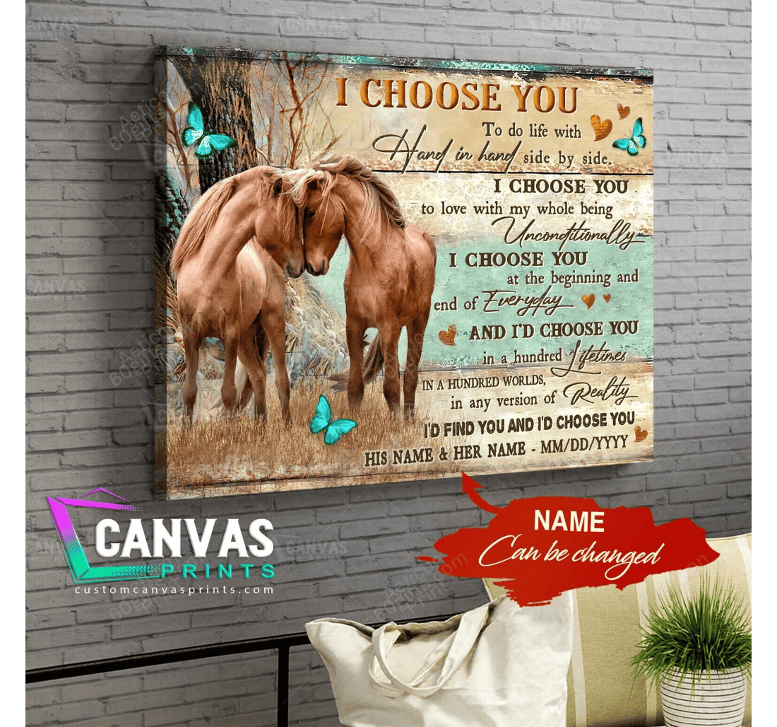 Poster, Canvas - Personalized Name Valentine's Day I Choose You Wedding Present Customized Horse Print Framed Wall Art