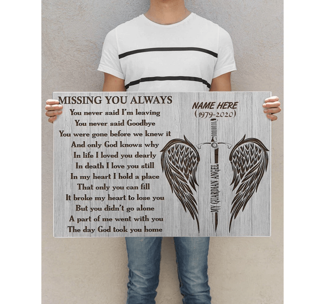 Poster, Canvas - Father's Day Angel Wings Heaven Missing You Custom Name Year Kv Print Framed Wall Art