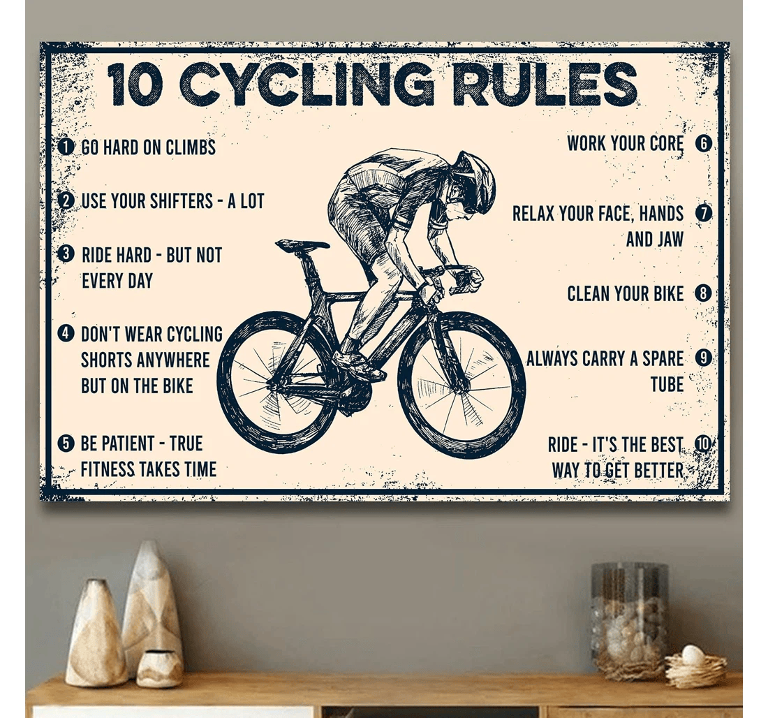 Poster, Canvas - 10 Cycling Rules Kv Print Framed Wall Art