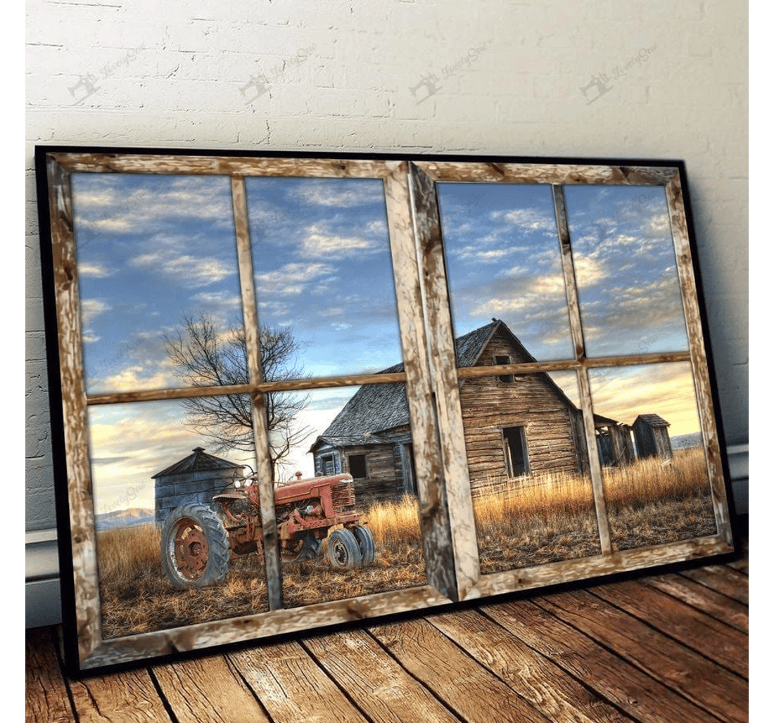 Poster, Canvas - Rusty Farm Window View V Print Framed Wall Art