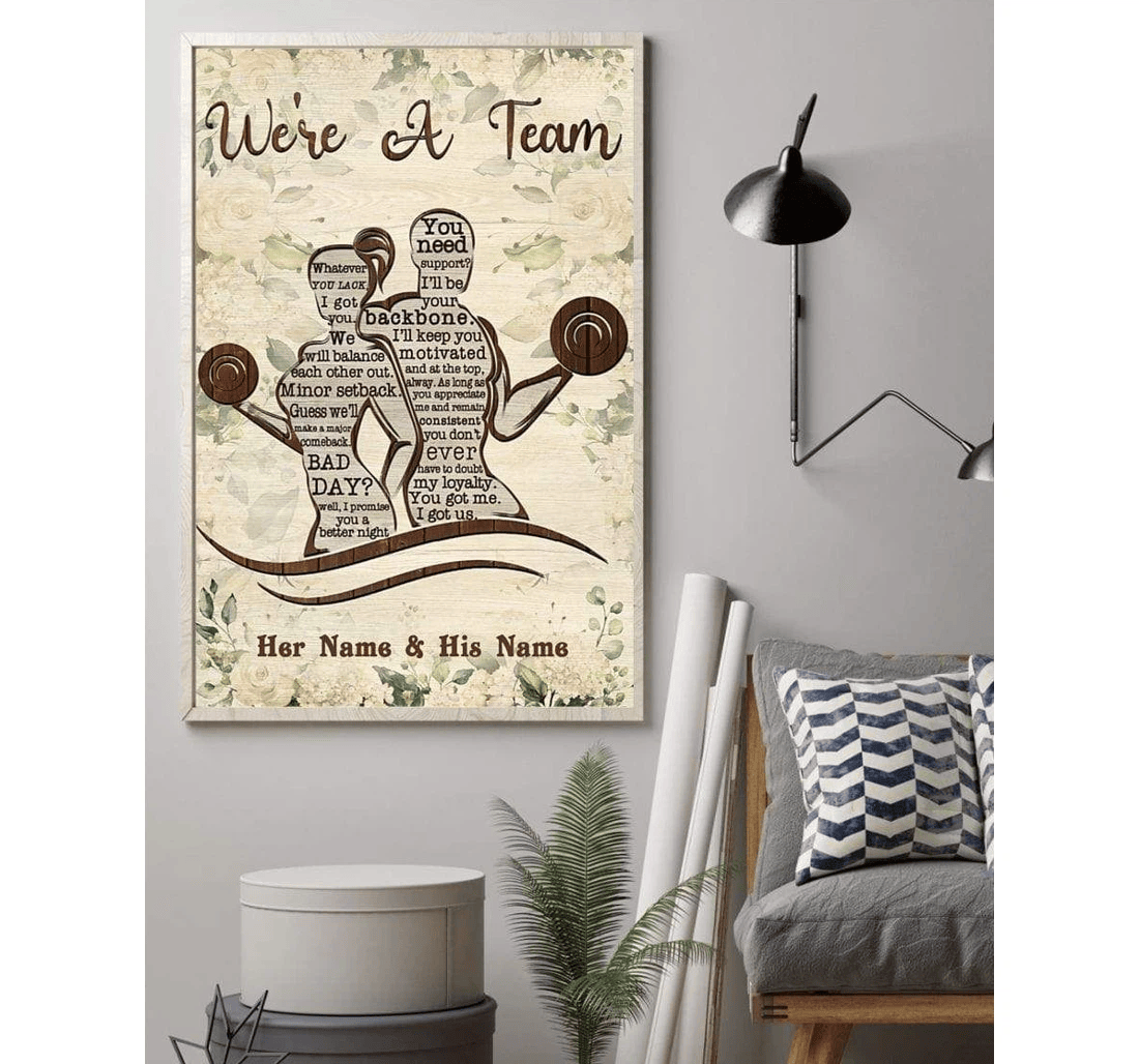 Poster, Canvas - Fitness We're A Team Valentine V Print Framed Wall Art
