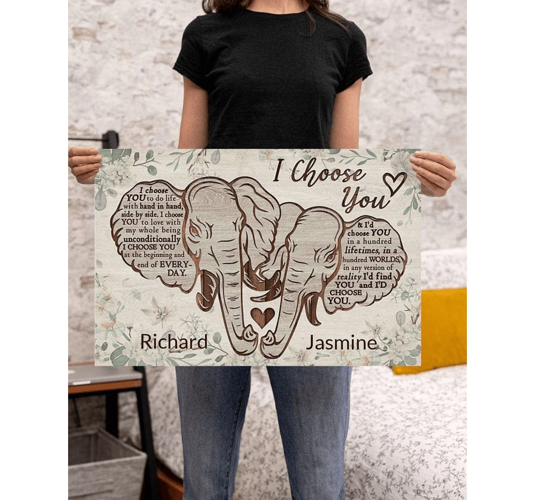 Poster, Canvas - Elephant I Choose You Valentine H Print Framed Wall Art