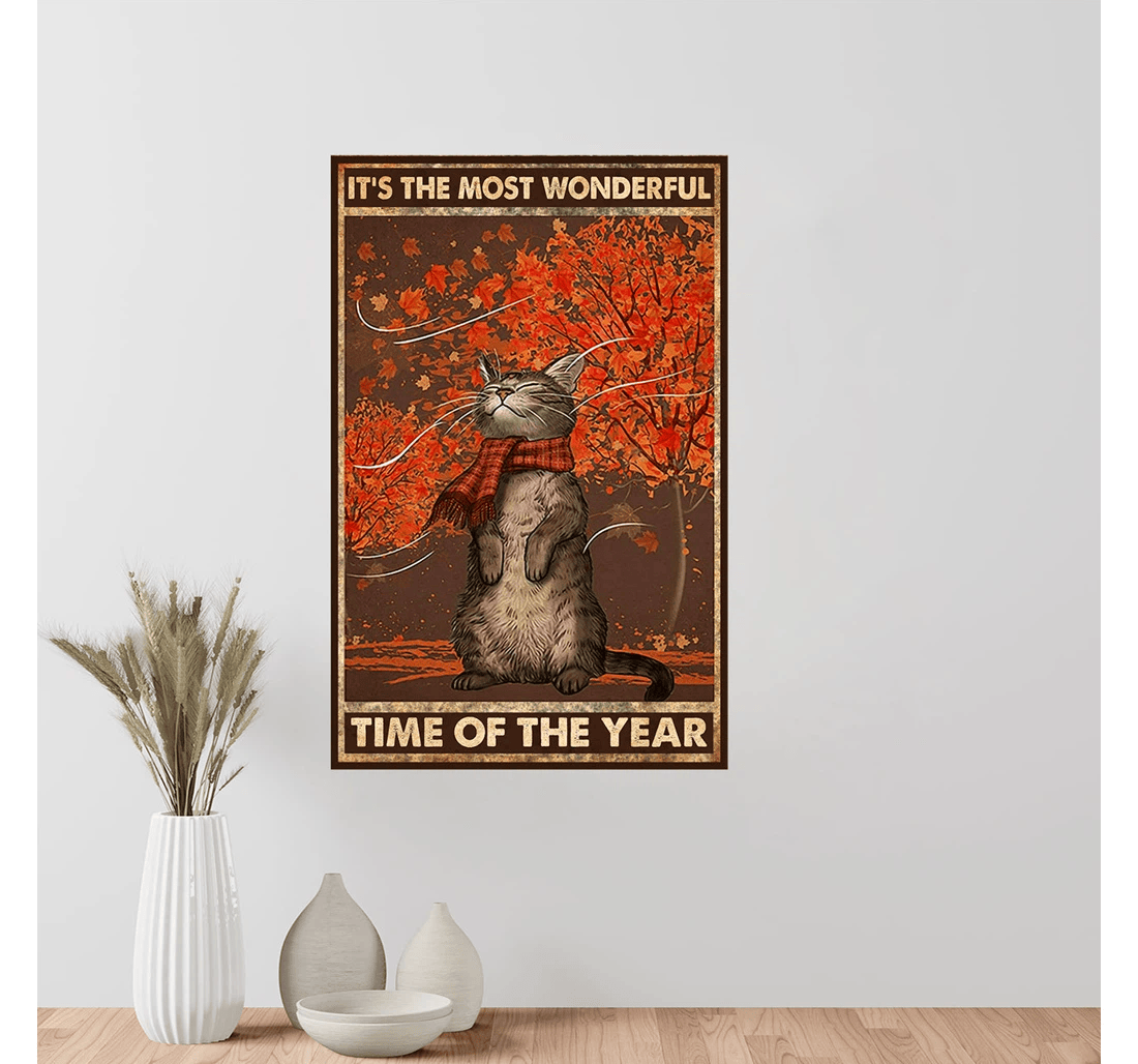 Poster, Canvas - It's The Most Wonderful Time Of The Year Cat Print Framed Wall Art