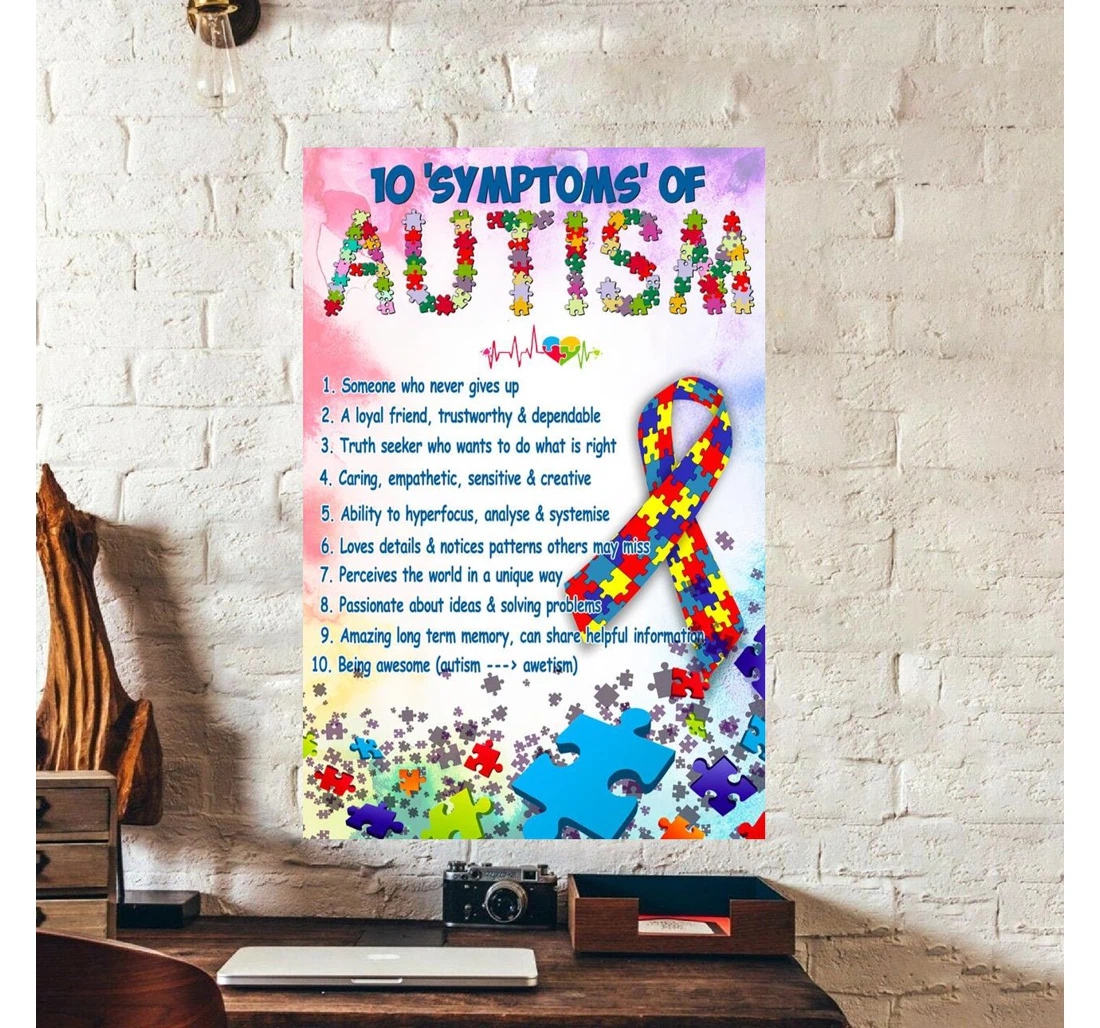 Poster, Canvas - 10 Symptoms Of Autism Print Framed Wall Art