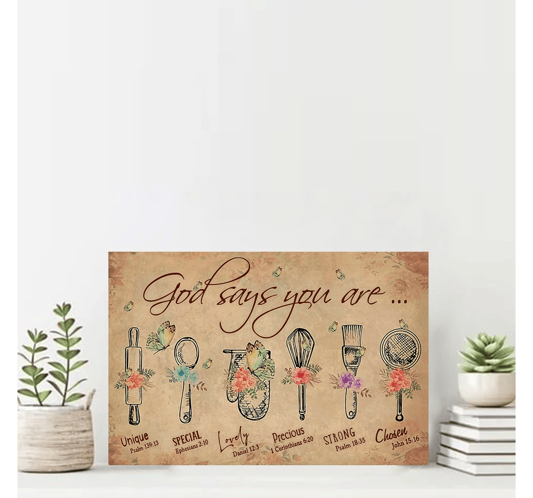 Poster, Canvas - God Says You Are Unique Special Lovely Baking Vintage Print Framed Wall Art