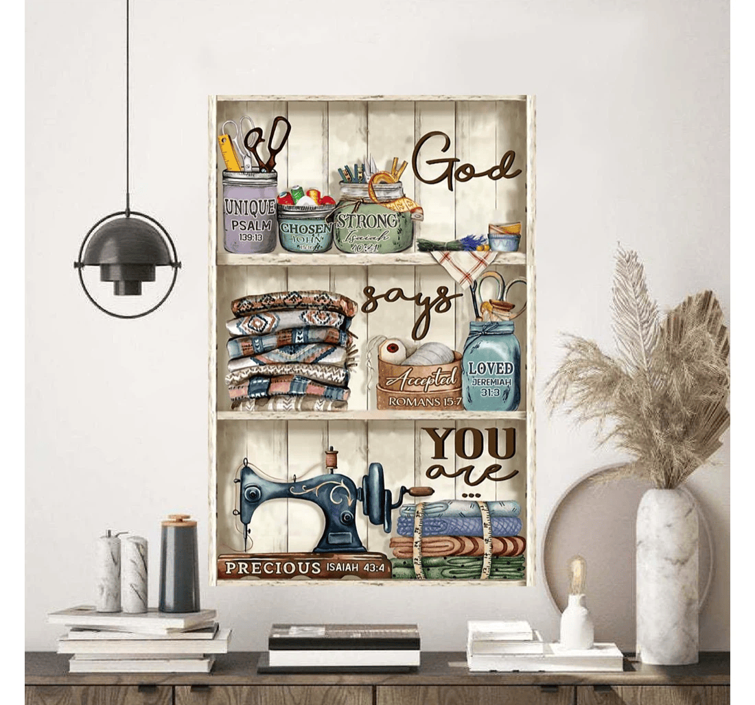 Poster, Canvas - God Says You Are Strong Special Unique Precious Sewing Print Framed Wall Art