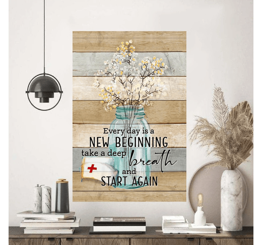 Poster, Canvas - Every Day Is A New Beginning Take A Deep Breath And Start Again Print Framed Wall Art