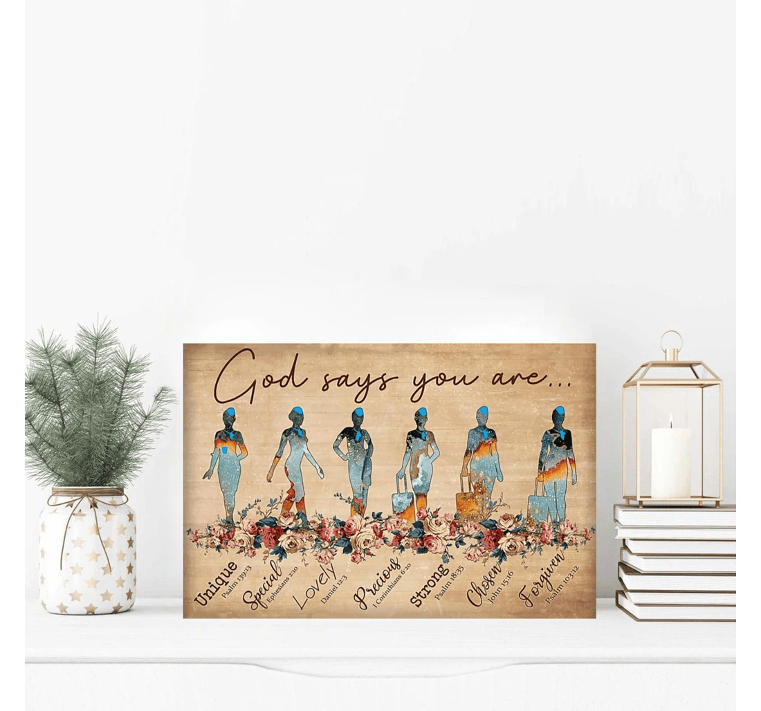 Poster, Canvas - Flight Attendant God Says You Are Unique Special Strong Chosen Print Framed Wall Art
