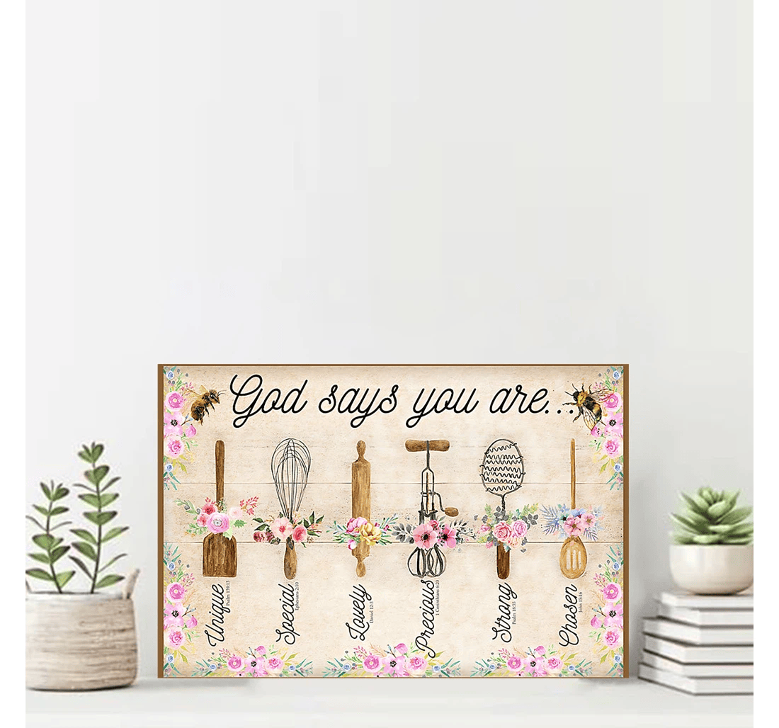 Poster, Canvas - God Says You Are Unique Special Lovely Baking Print Framed Wall Art