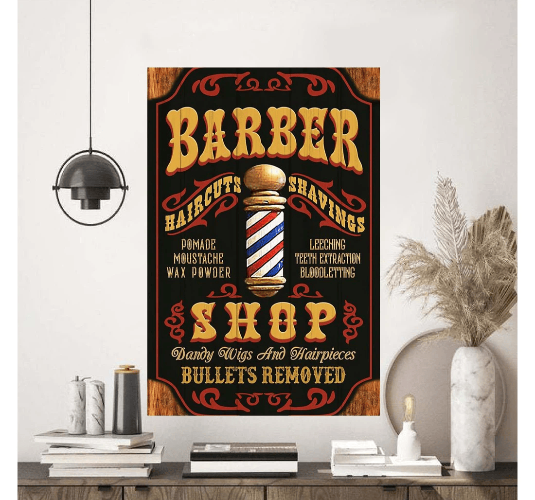 Poster, Canvas - Barber Hair Cuts Shavings Shop Print Framed Wall Art