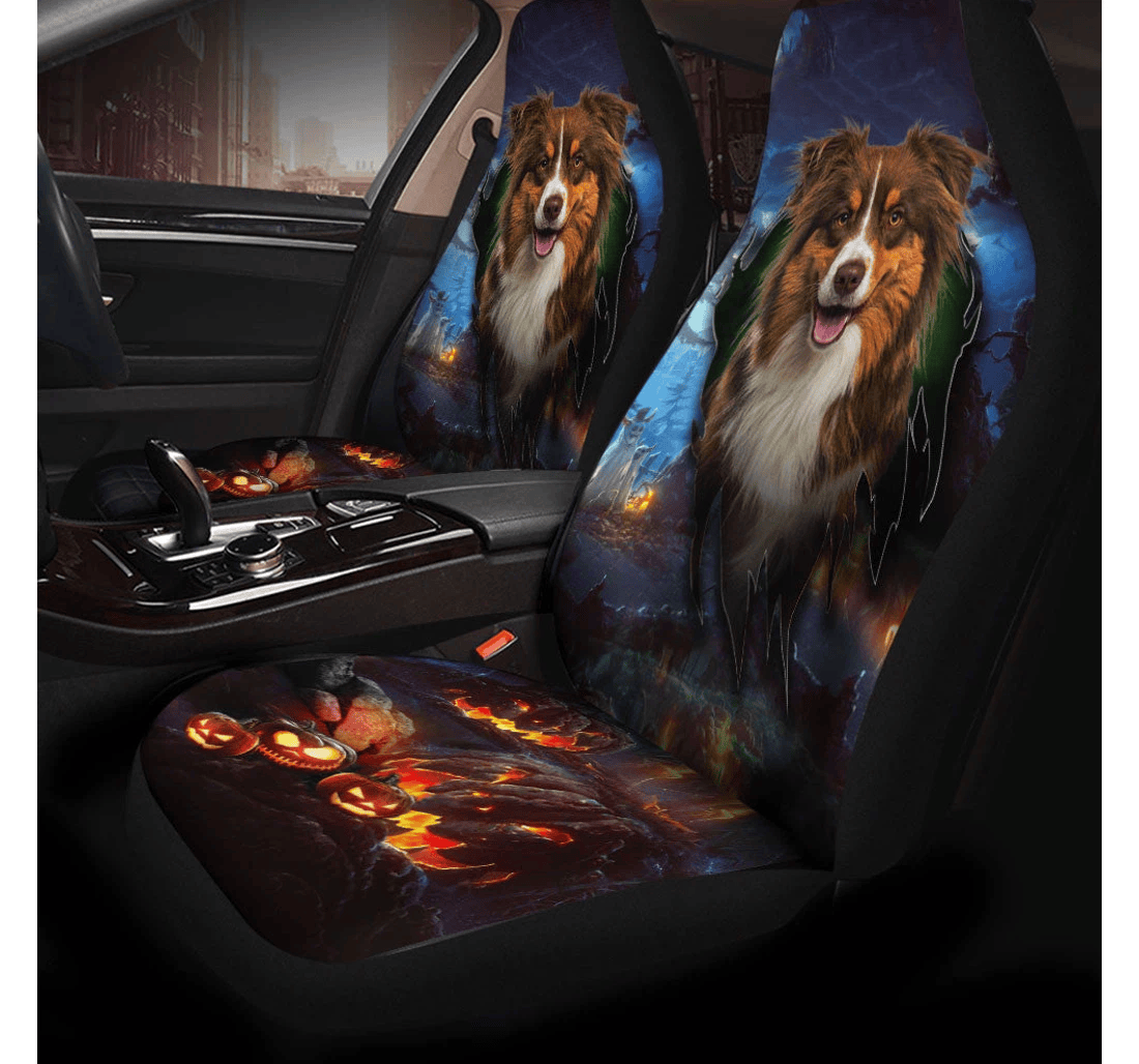 Australian Shepherd Dog Halloween Universal Front Car Seat Cover