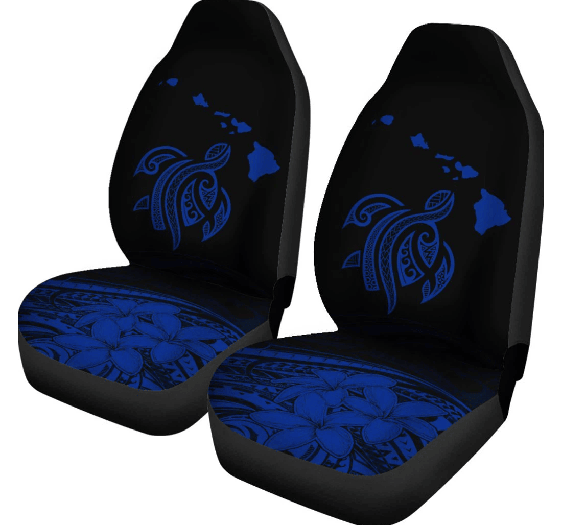 Hawaii Map Plumeria Polynesian Blue Turtle Universal Front Car Seat Cover