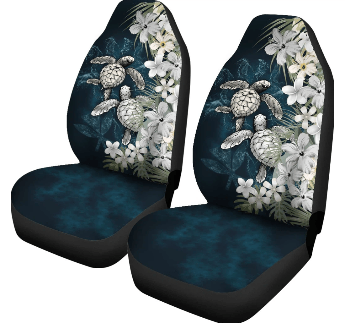 Kanaka Maoli Hawaiian Sea Turtle Tropical Hibiscus And Plumeria White Universal Front Car Seat Cover