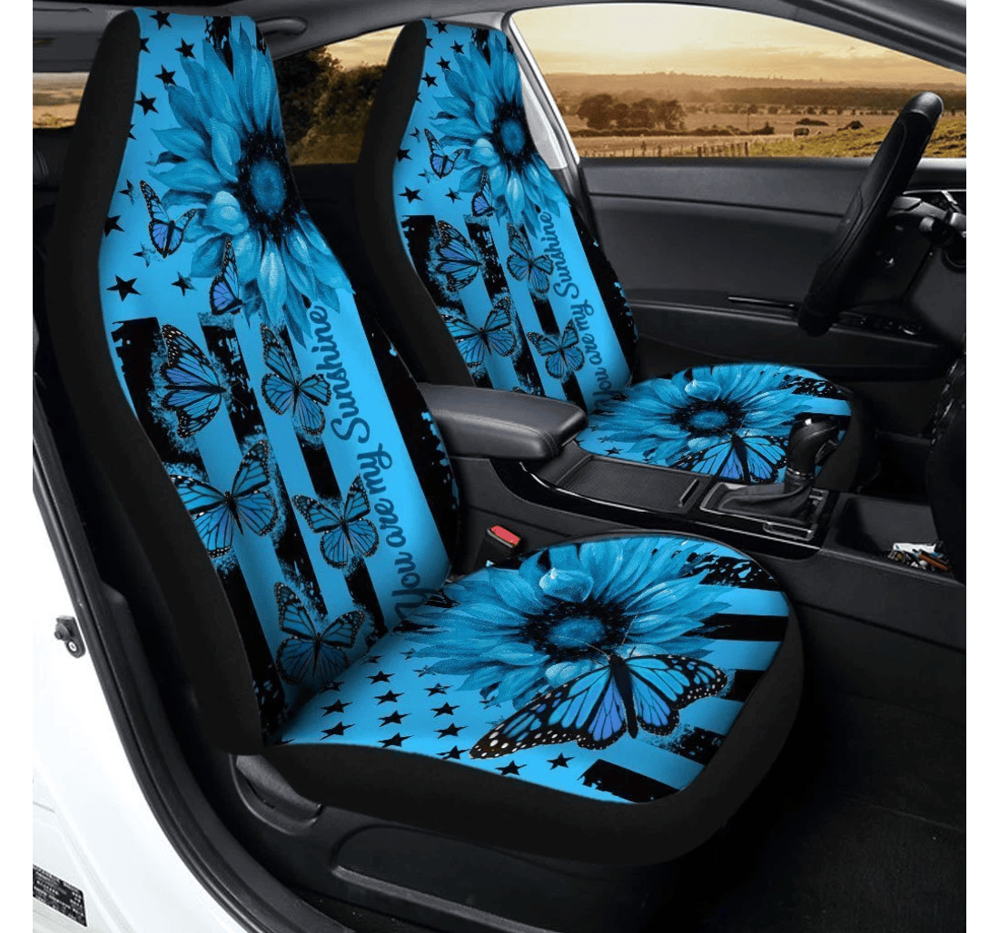 Butterfly Custom Blue Sunflower Accessories Universal Front Car Seat Cover