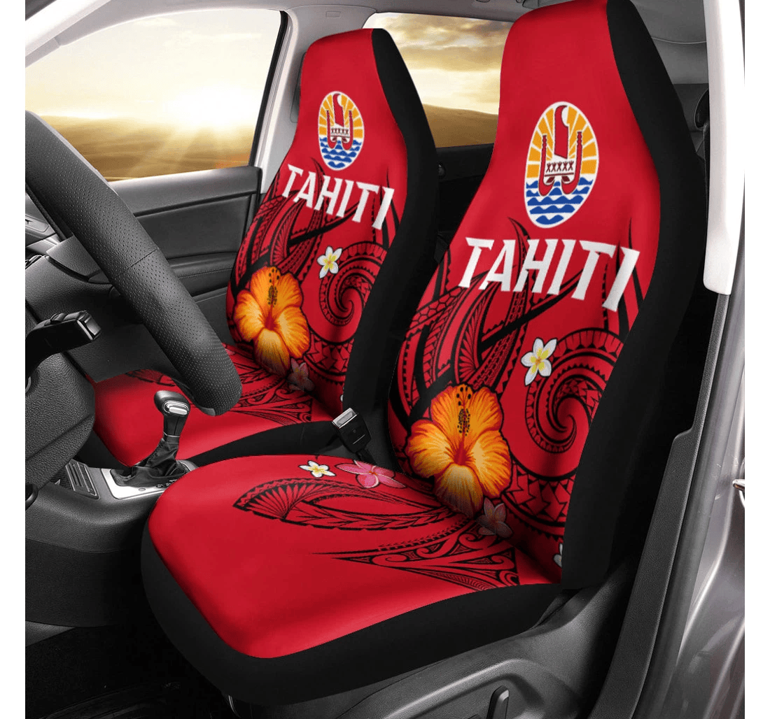 French Polynesia Hibiscus With Tribal Universal Front Car Seat Cover