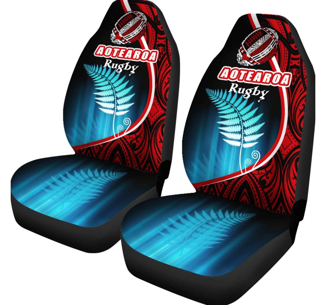 Aotearoa Rugby Black Maori Kiwi Andlver Fern New Zealand Universal Front Car Seat Cover