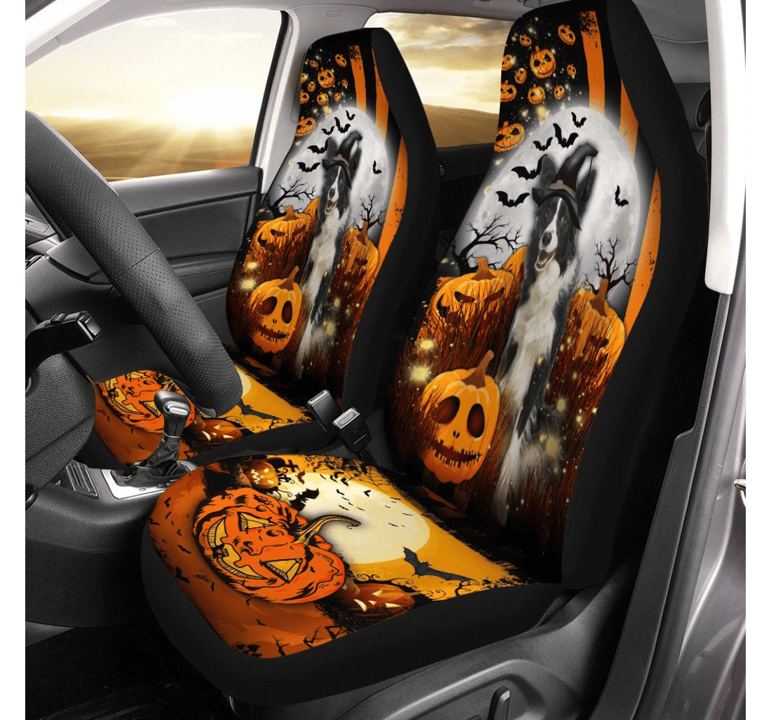 Border Collie Halloween Pumpkin Scary Moon Universal Front Car Seat Cover