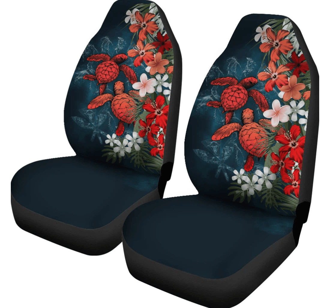 Kanaka Maoli Hawaiian Sea Turtle Tropical Hibiscus And Plumeria Red Universal Front Car Seat Cover