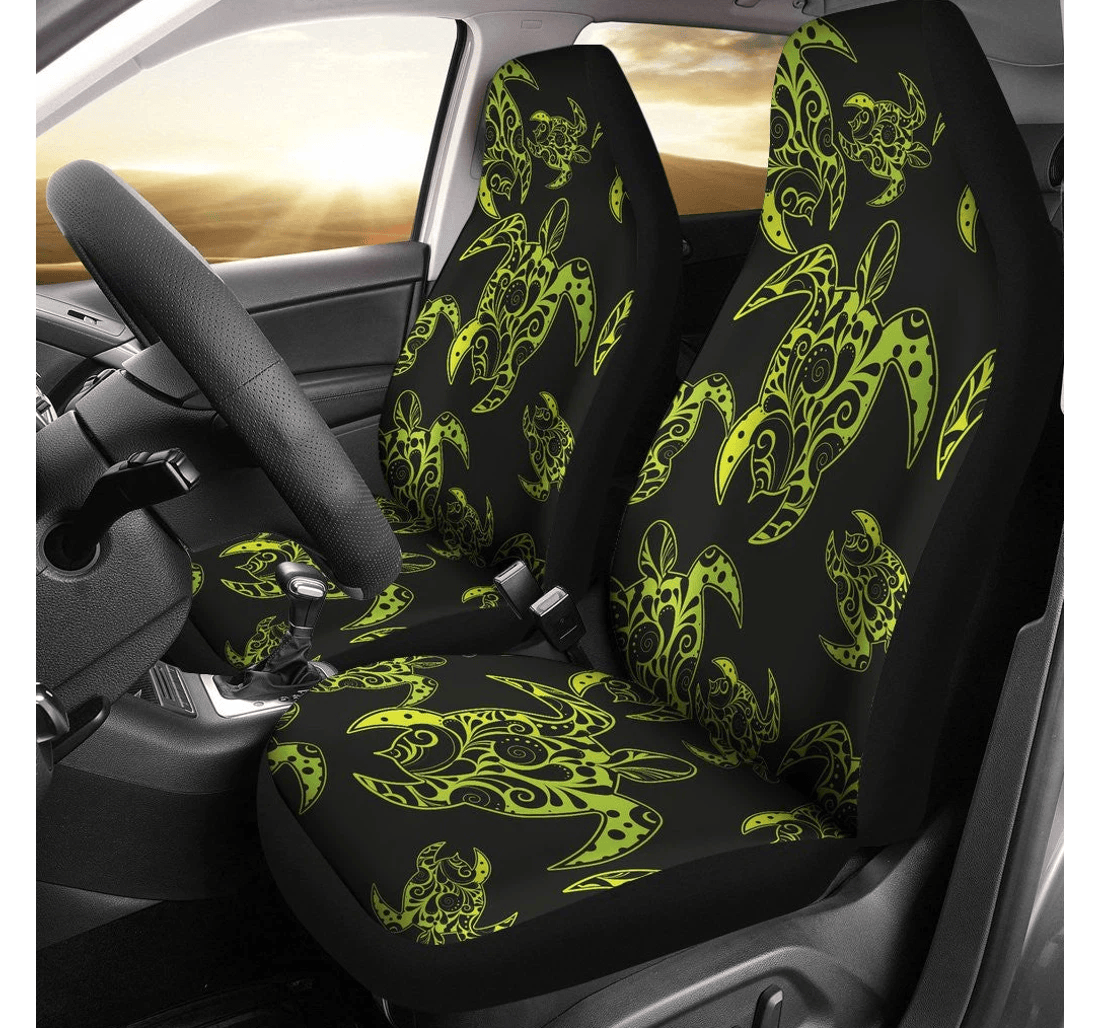 Green Tribal Turtle Polynesian Themed Universal Front Car Seat Cover