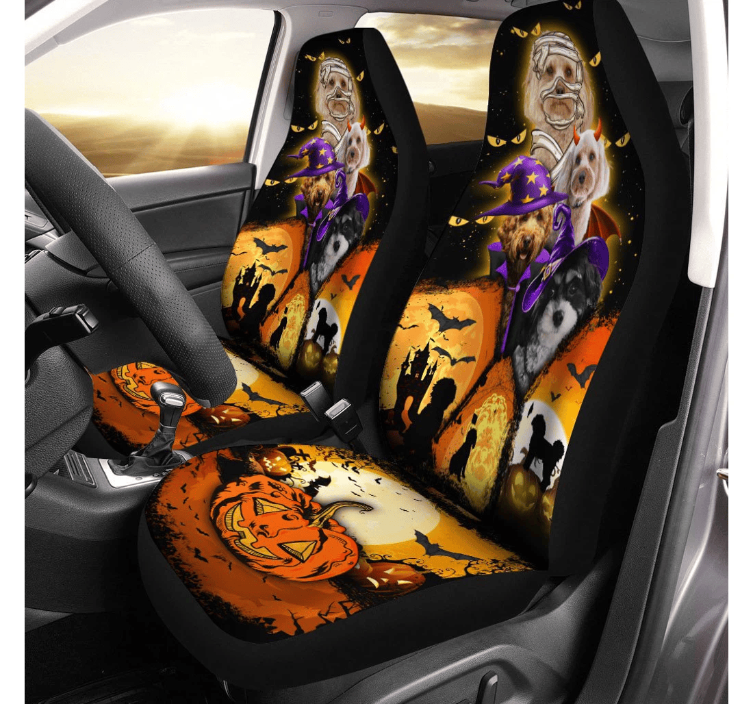 Cavapoo Halloween Pumpkin Scary Universal Front Car Seat Cover