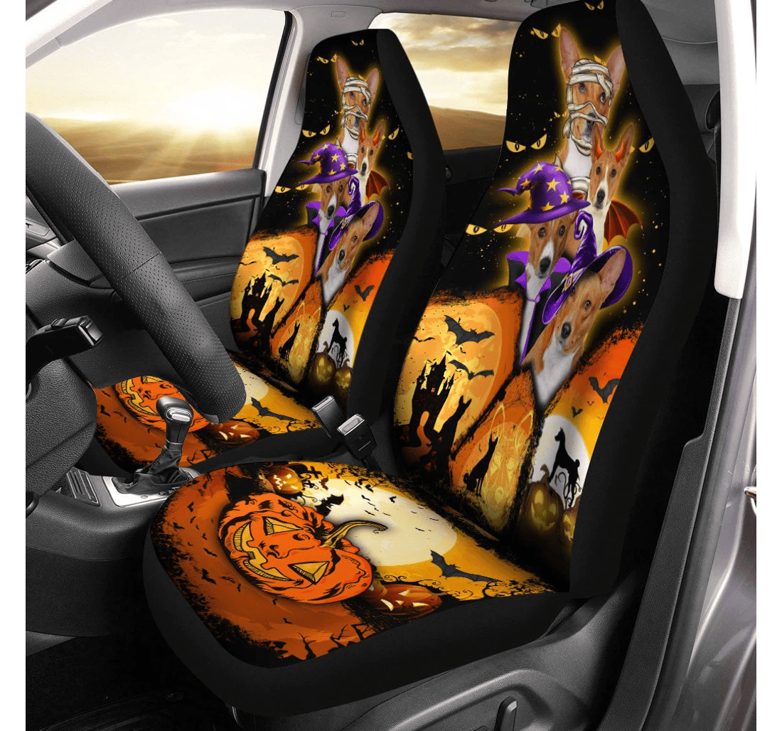 Basenji Halloween Pumpkin Scary Universal Front Car Seat Cover