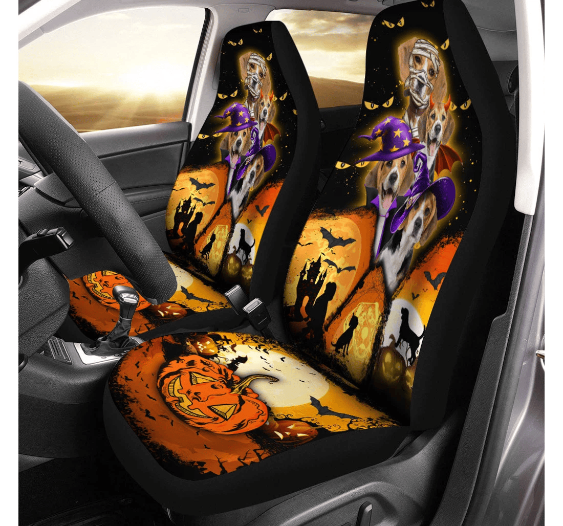 Beagle Halloween Pumpkin Scary Universal Front Car Seat Cover