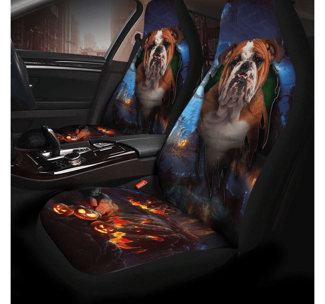 Bulldog Halloween Universal Front Car Seat Cover