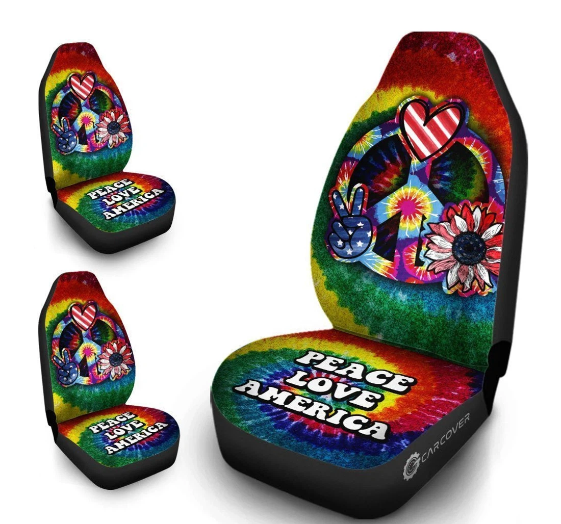 Hippie Sunflower Tie Dye Custom Peace Love America Accessories Meaningful Gifts Universal Front Car Seat Cover