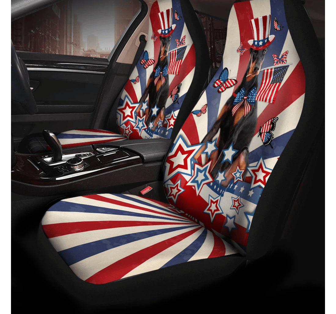 Doberman Pinscher Inside American Flag Universal Front Car Seat Cover