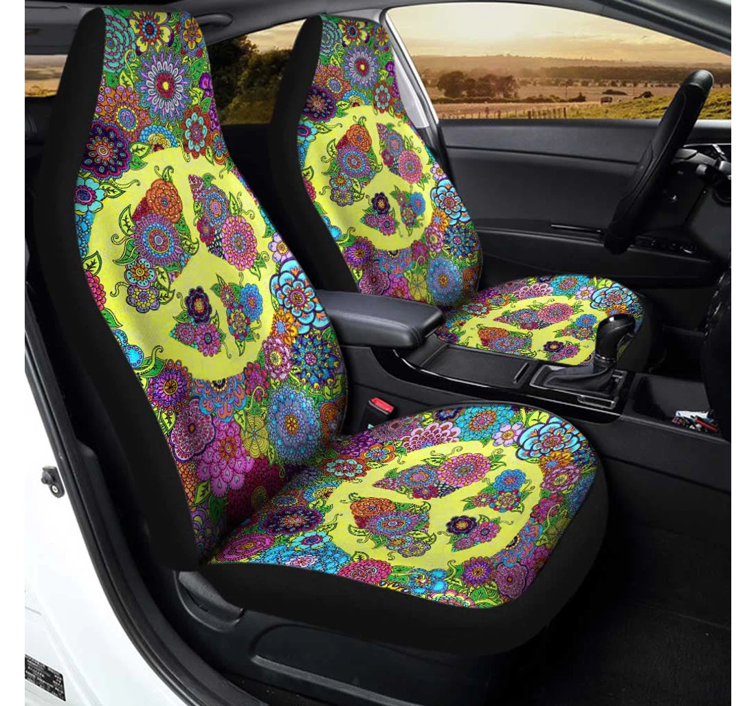 Floral Peace Custom Hippie Interior Accessories Universal Front Car Seat Cover