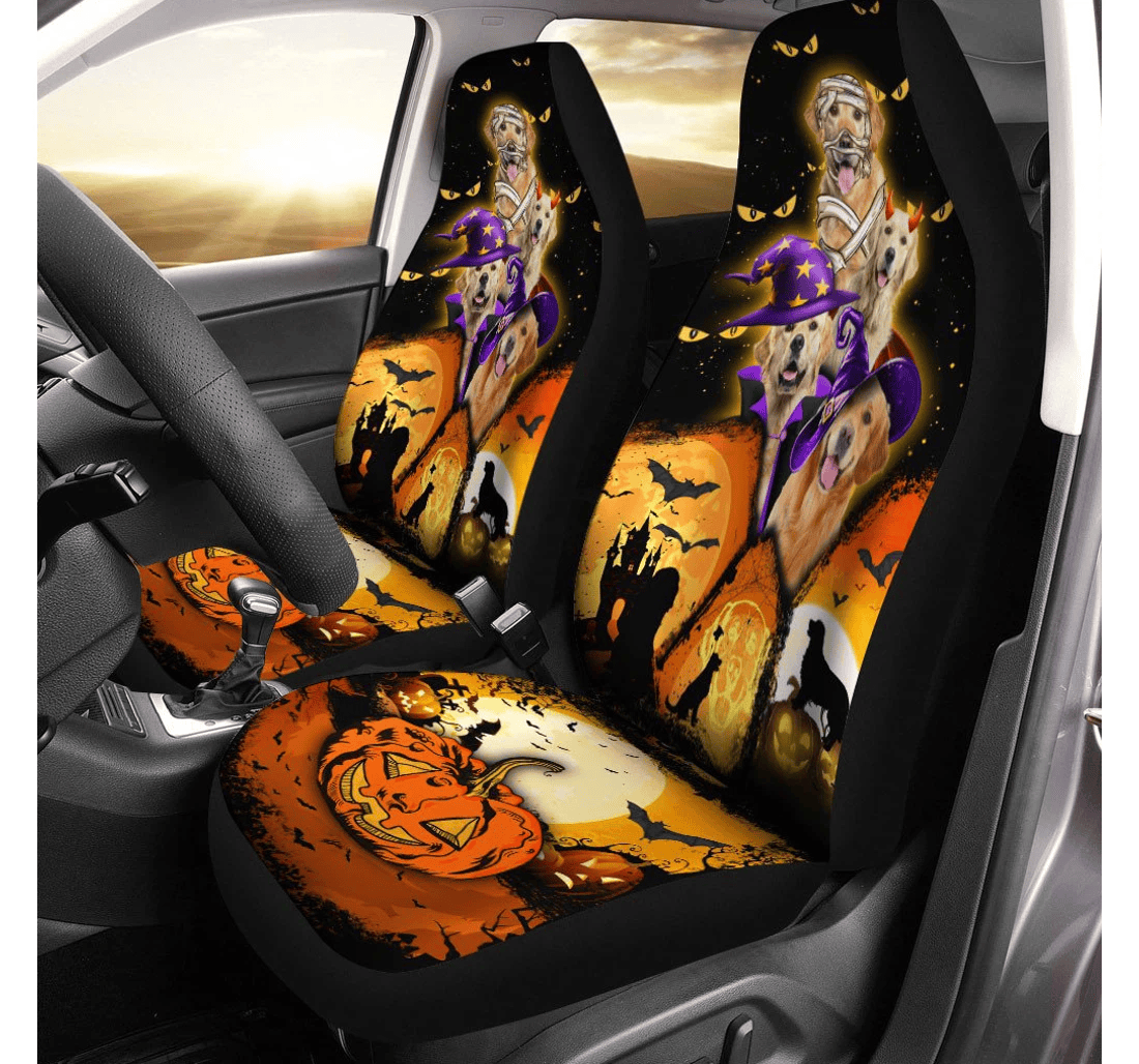 Golden Retriever Halloween Pumpkin Scary Universal Front Car Seat Cover