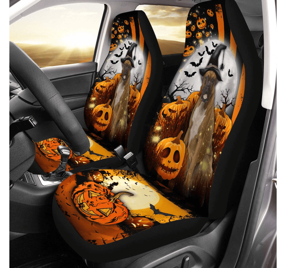 Boxer Halloween Pumpkin Scary Moon Universal Front Car Seat Cover