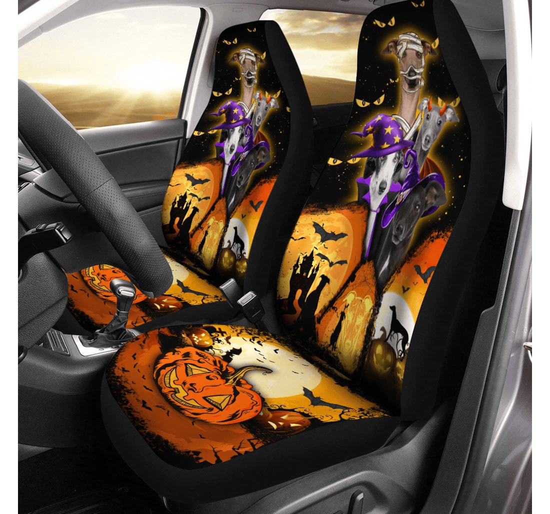 Greyhound Halloween Pumpkin Scary Universal Front Car Seat Cover