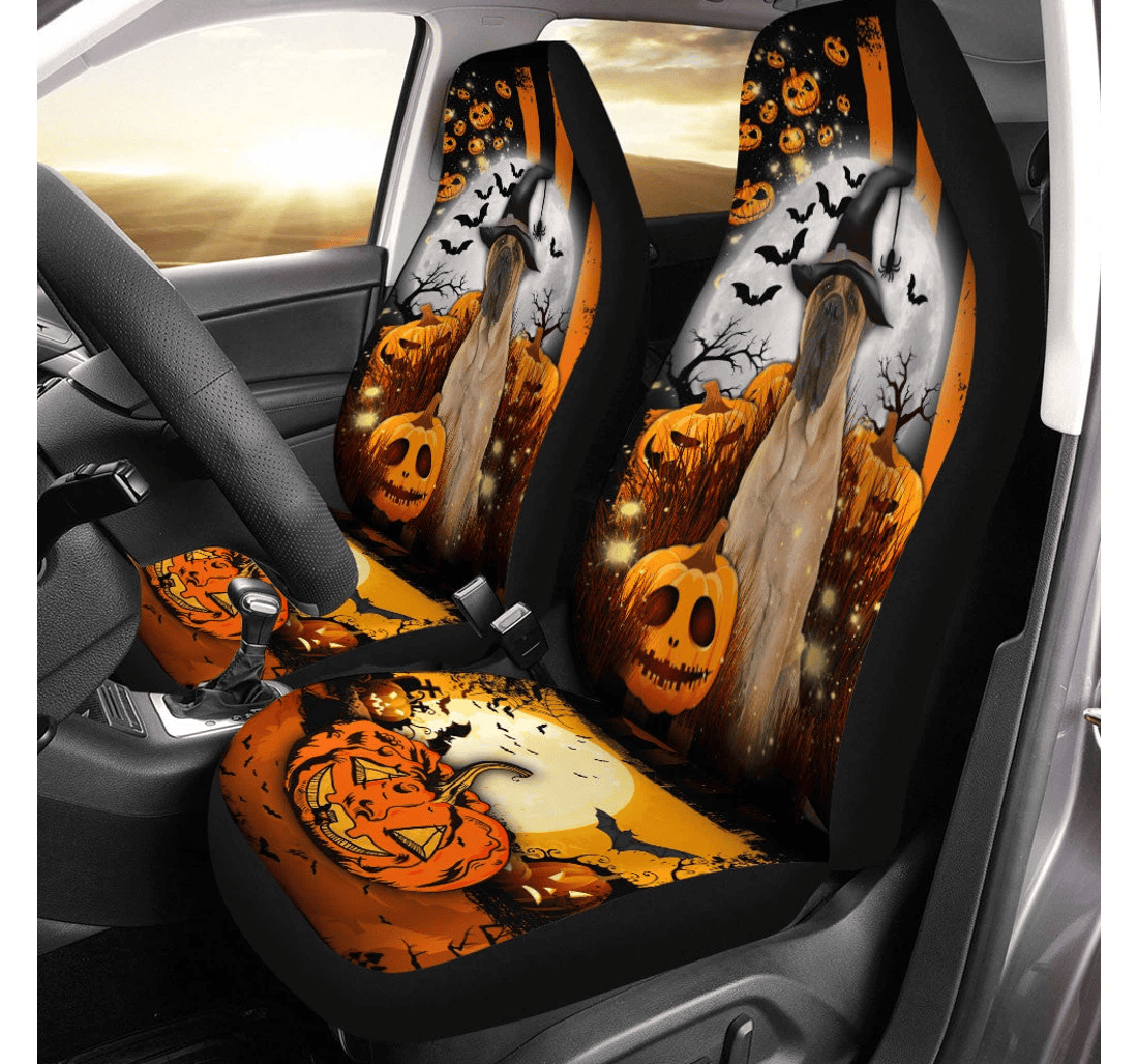 Bullmastiff Halloween Pumpkin Scary Moon Universal Front Car Seat Cover