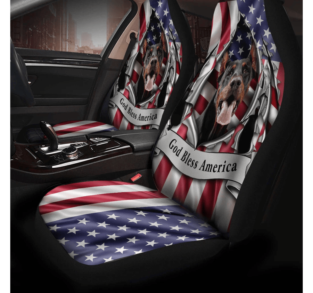 Doberman Pinscher Dog Inside Flag Gob Bless America Universal Front Car Seat Cover
